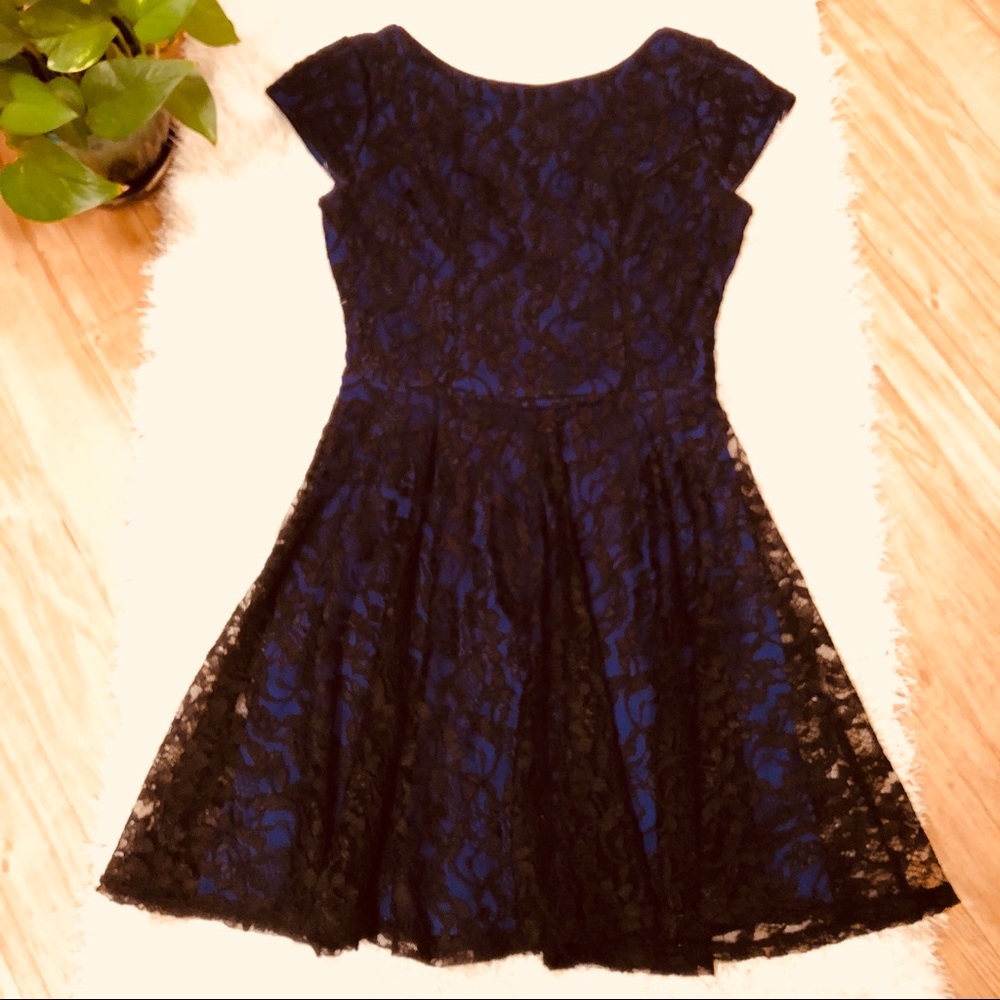 Black and Purple Lace A Line Dress